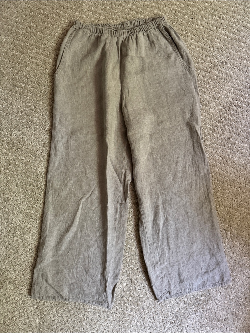 Flax 100% Lithuanian Linen Pull-on Stretch-Waist Cropped Pants Natural Beige | P
